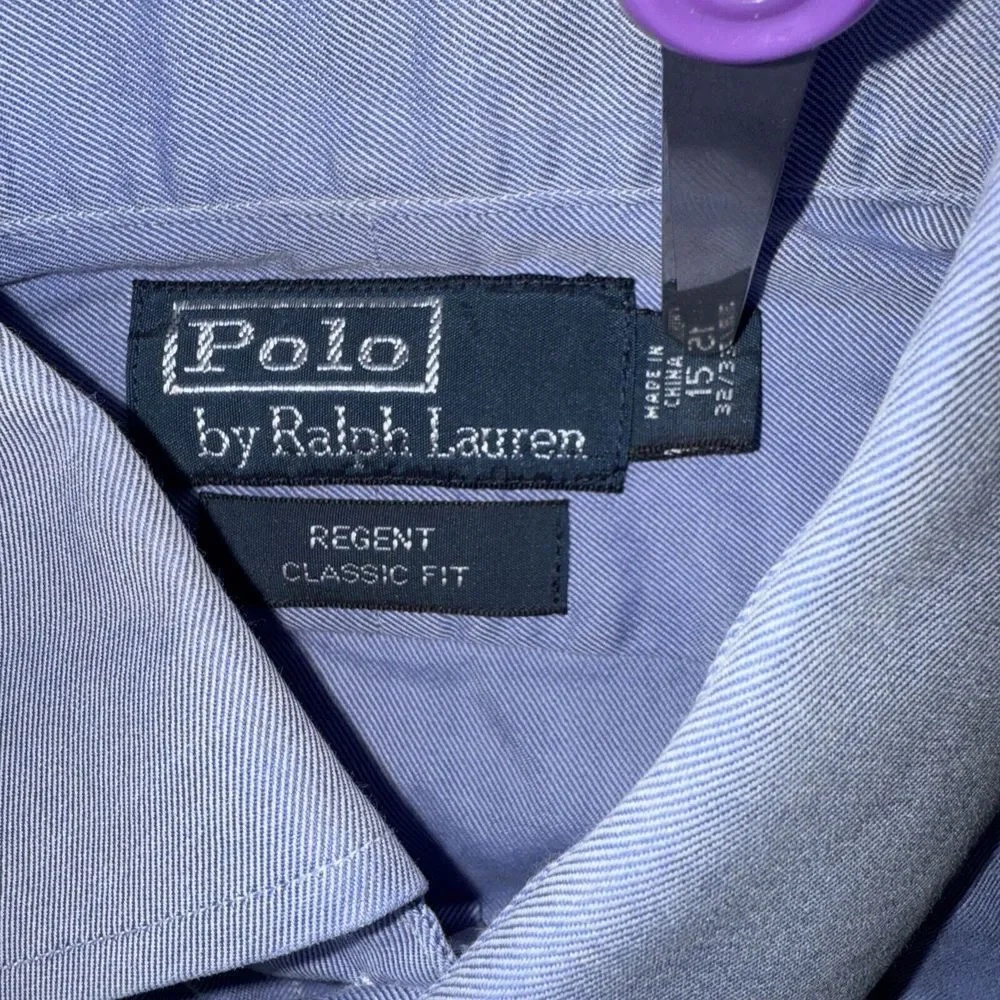 POLO Ralph Lauren Regent Custom Fit Button Up‎ Shirt Mens Size 15 32/33 Blue VTG